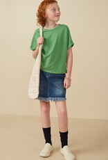 509 Broadway Girls Raw Edge Detail Triblend Knit Dolman Tee