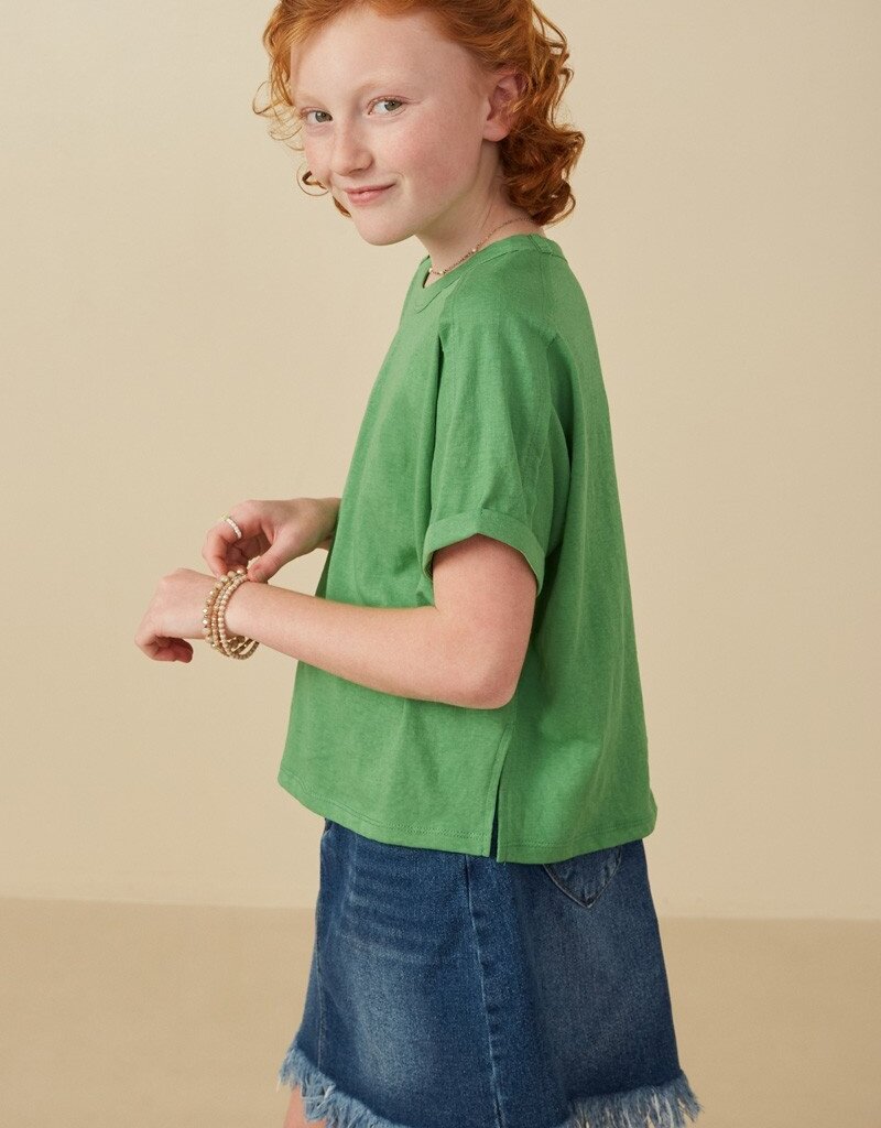 509 Broadway Girls Raw Edge Detail Triblend Knit Dolman Tee