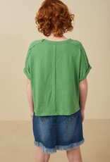 509 Broadway Girls Raw Edge Detail Triblend Knit Dolman Tee