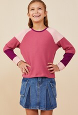 509 Broadway Girls Color Block Ribbed Knit Long Sleeve Top