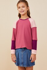 509 Broadway Girls Color Block Ribbed Knit Long Sleeve Top