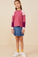 509 Broadway Girls Color Block Ribbed Knit Long Sleeve Top