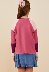 509 Broadway Girls Color Block Ribbed Knit Long Sleeve Top