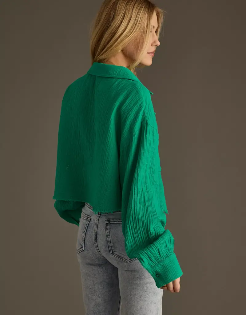 509 Broadway Cropped Cotton Button Up