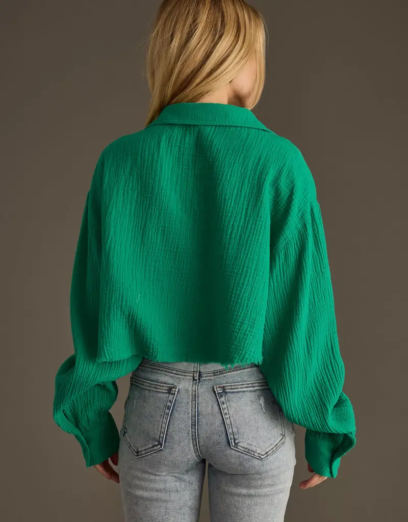 509 Broadway Cropped Cotton Button Up