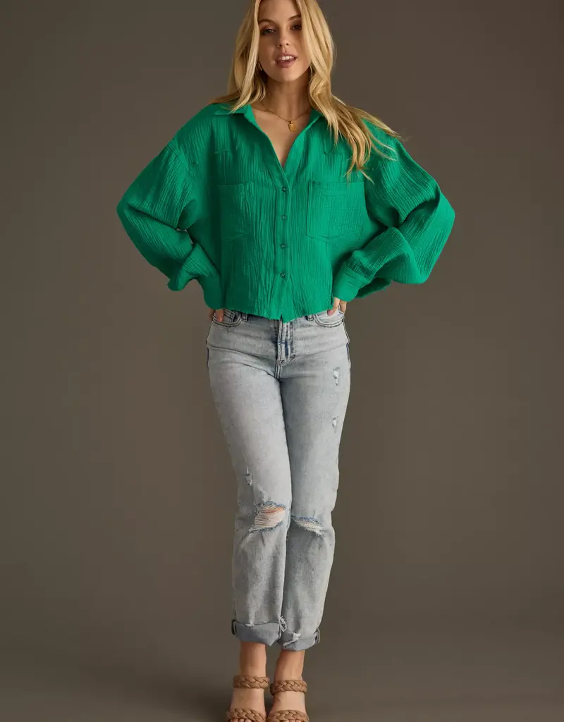 509 Broadway Cropped Cotton Button Up