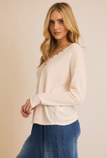 509 Broadway V-Neck Button Up LS Top