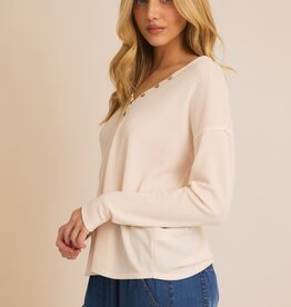 509 Broadway V-Neck Button Up LS Top