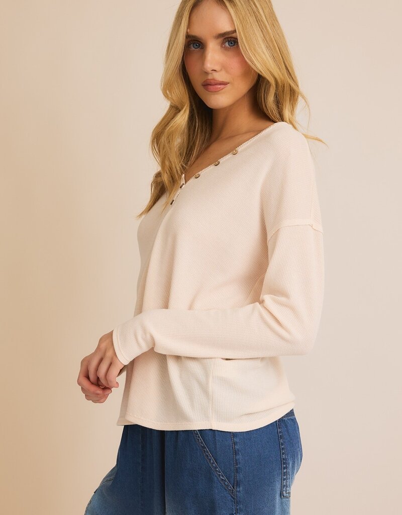 509 Broadway V-Neck Button Up LS Top