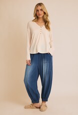 509 Broadway V-Neck Button Up LS Top