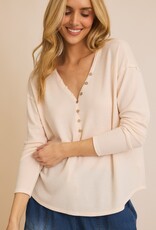 509 Broadway V-Neck Button Up LS Top