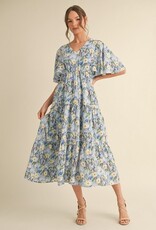 509 Broadway Floral Print Tiered Midi Dress