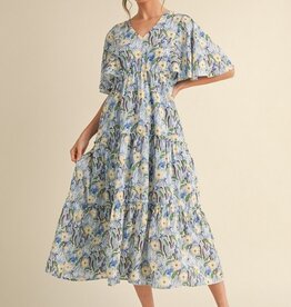 509 Broadway Floral Print Tiered Midi Dress