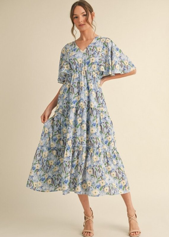 509 Broadway Floral Print Tiered Midi Dress