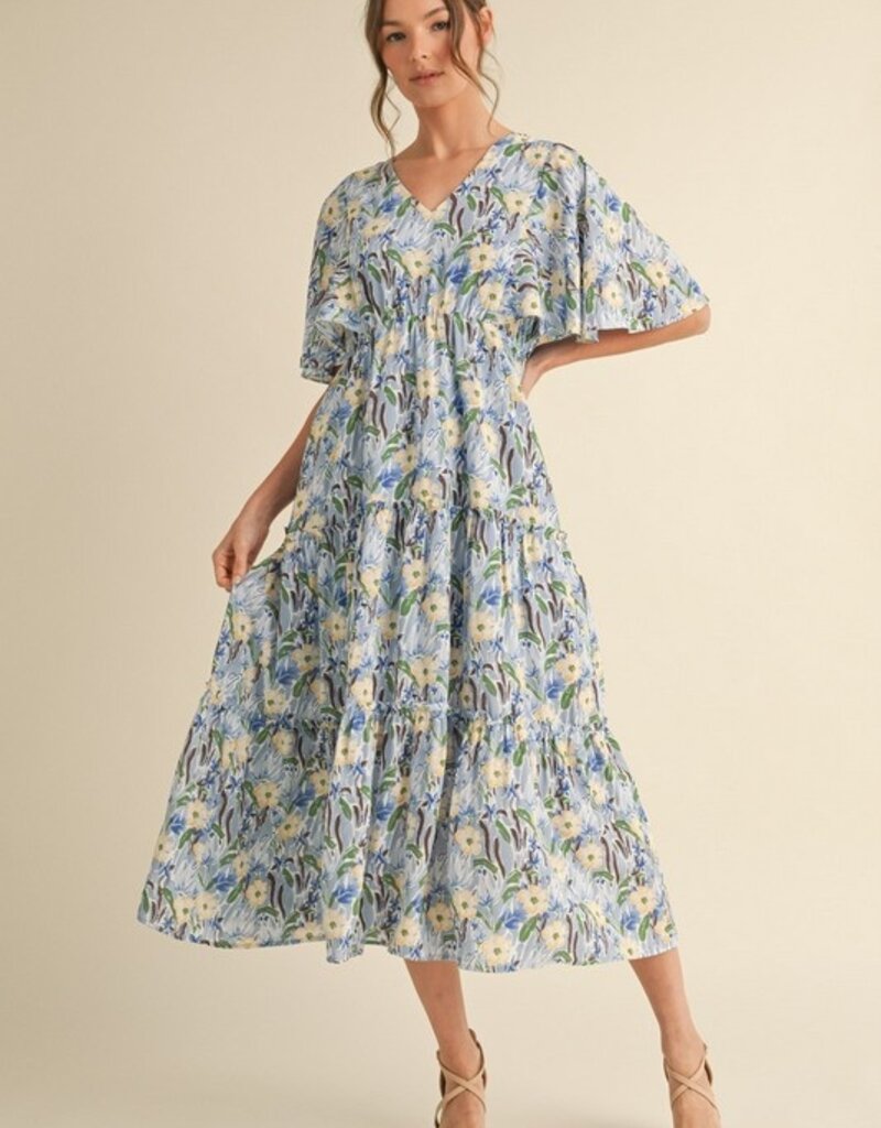 509 Broadway Floral Print Tiered Midi Dress