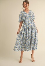 509 Broadway Floral Print Tiered Midi Dress