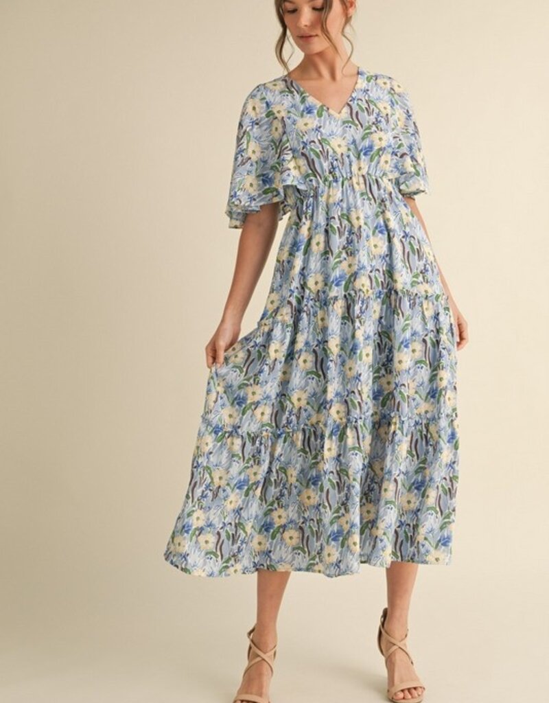 509 Broadway Floral Print Tiered Midi Dress