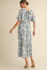 509 Broadway Floral Print Tiered Midi Dress