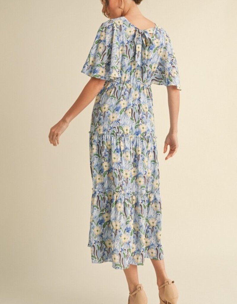 509 Broadway Floral Print Tiered Midi Dress