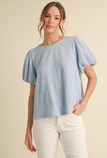 509 Broadway Textured Short Puffed Sleeves Top