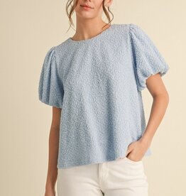 509 Broadway Textured Short Puffed Sleeves Top