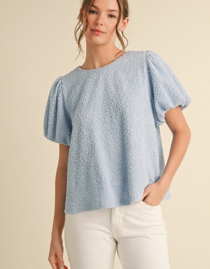509 Broadway Textured Short Puffed Sleeves Top