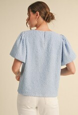 509 Broadway Textured Short Puffed Sleeves Top