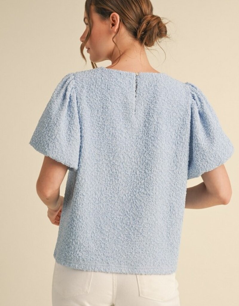 509 Broadway Textured Short Puffed Sleeves Top