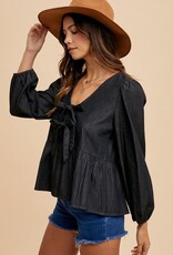 509 Broadway Denim Tie Front Peplum Blouse