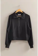 509 Broadway High Neck Half Zip Pocket Sweatshirt