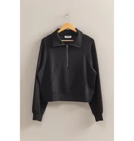 509 Broadway High Neck Half Zip Pocket Sweatshirt