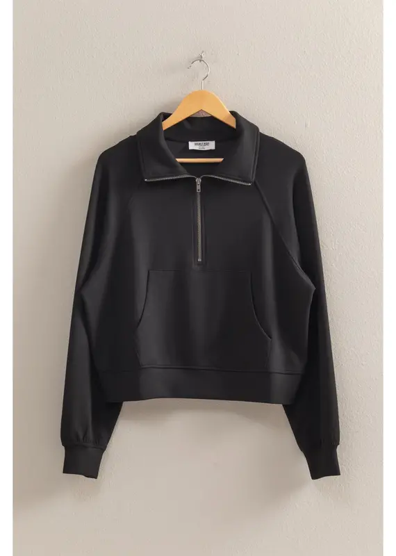 509 Broadway High Neck Half Zip Pocket Sweatshirt