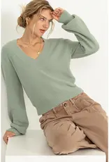 509 Broadway V-Neck Fuzzy Cropped Sweater