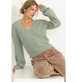 509 Broadway V-Neck Fuzzy Cropped Sweater