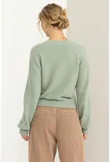 509 Broadway V-Neck Fuzzy Cropped Sweater