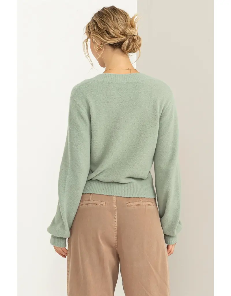 509 Broadway V-Neck Fuzzy Cropped Sweater
