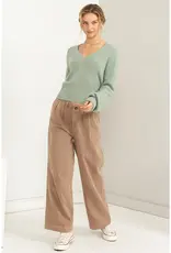 509 Broadway V-Neck Fuzzy Cropped Sweater
