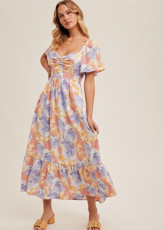 509 Broadway Flare Sleeve Midi Dress
