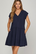 509 Broadway Drop Shoulder Pink-tuck Mini Dress