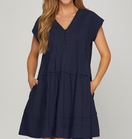 509 Broadway Drop Shoulder Pink-tuck Mini Dress