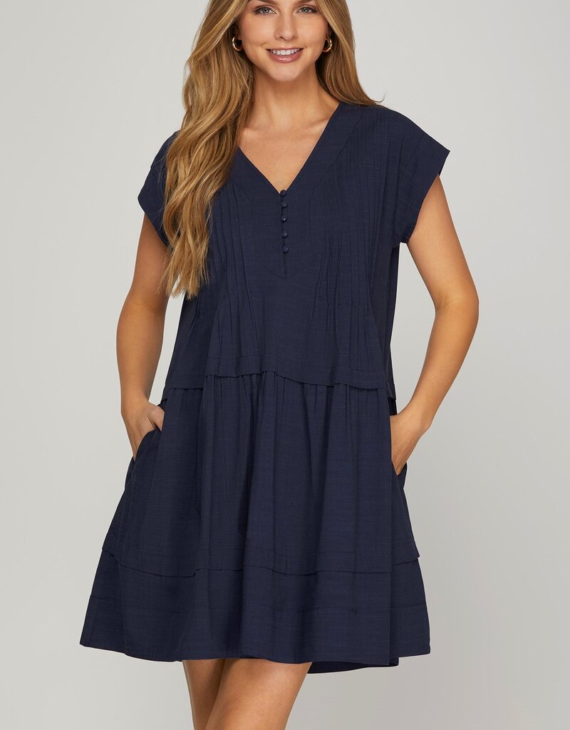 509 Broadway Drop Shoulder Pink-tuck Mini Dress