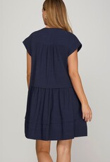 509 Broadway Drop Shoulder Pink-tuck Mini Dress