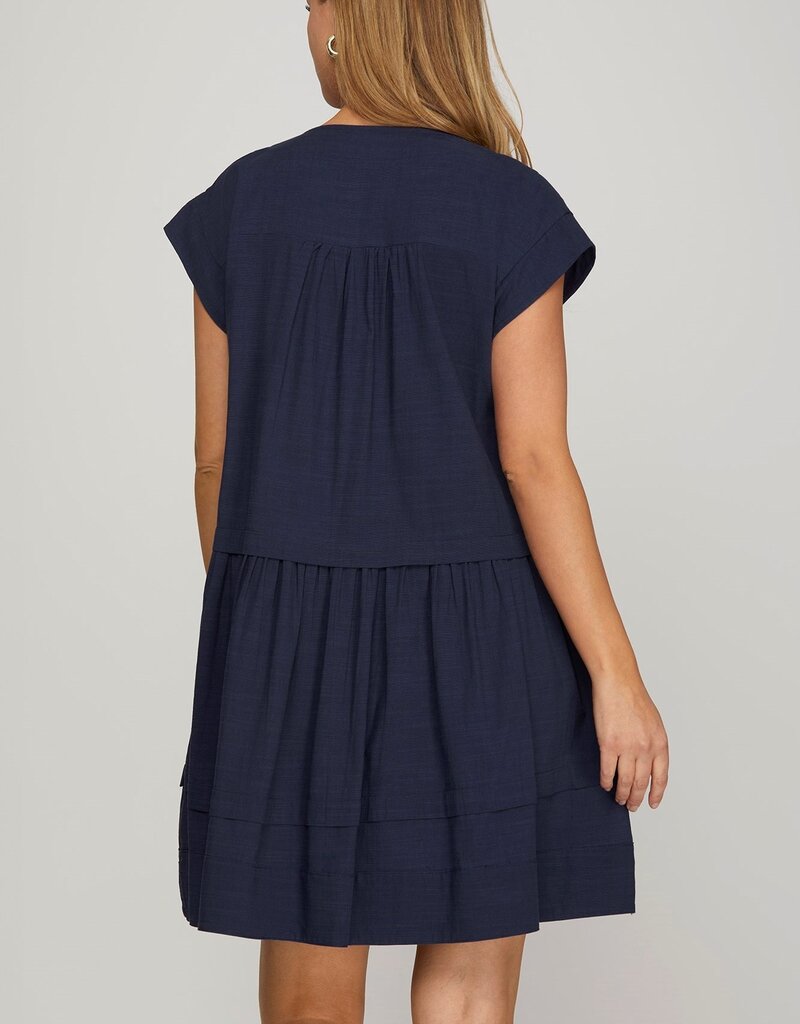 509 Broadway Drop Shoulder Pink-tuck Mini Dress