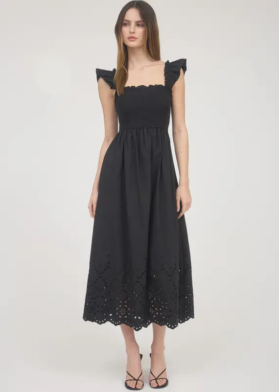 509 Broadway Ruffle Sleeve Eyelet Midi Dress