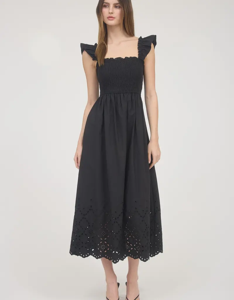 509 Broadway Ruffle Sleeve Eyelet Midi Dress