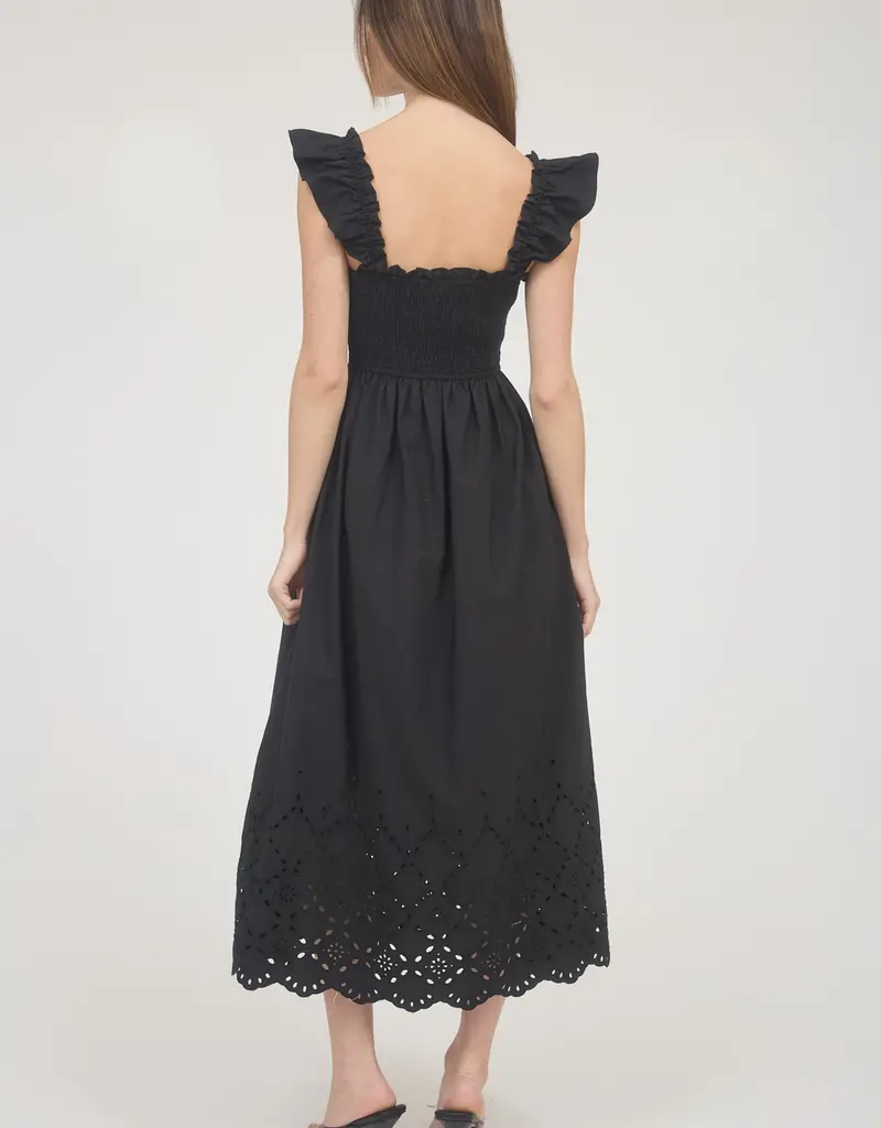 509 Broadway Ruffle Sleeve Eyelet Midi Dress