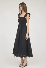 509 Broadway Ruffle Sleeve Eyelet Midi Dress