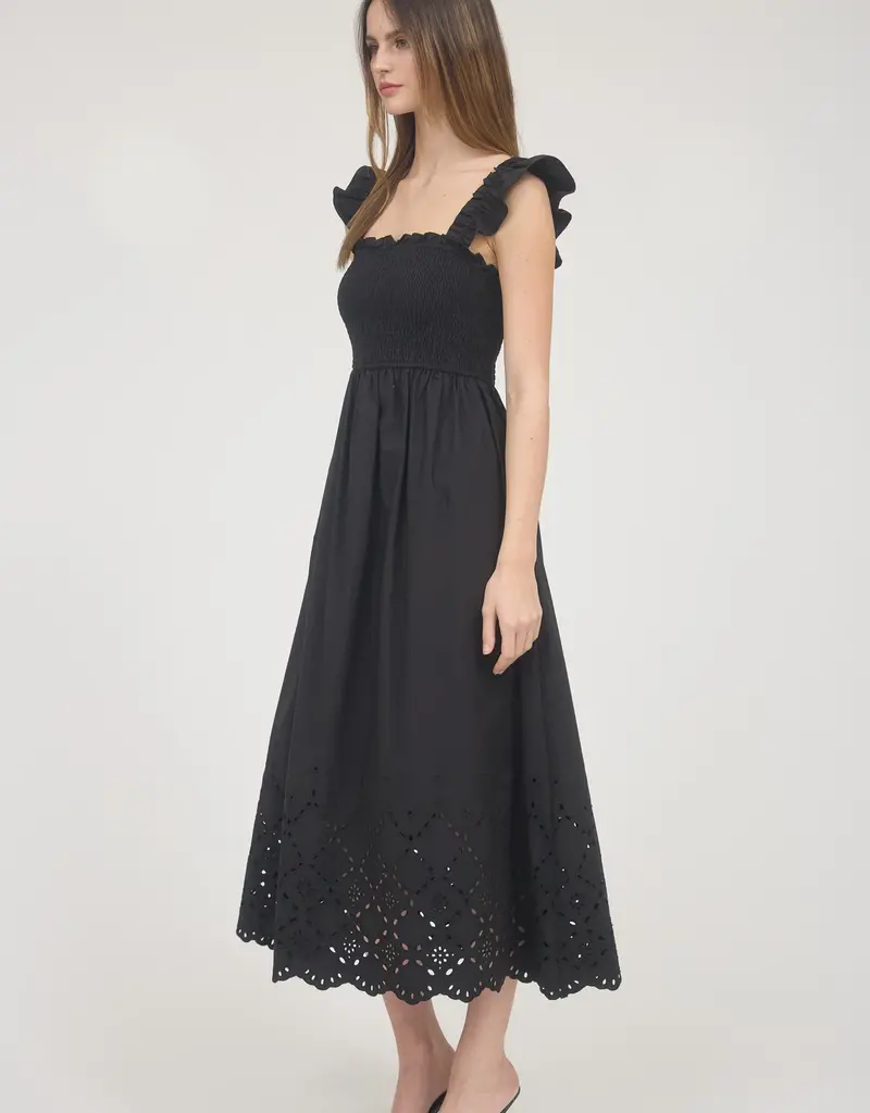 509 Broadway Ruffle Sleeve Eyelet Midi Dress