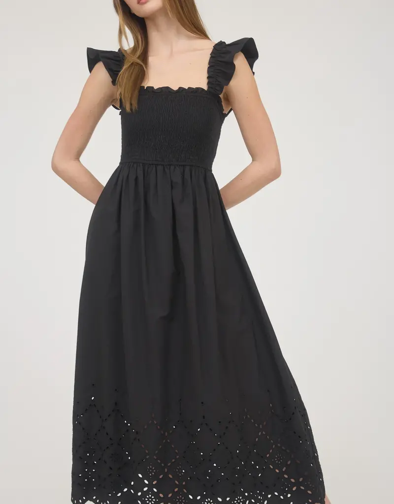 509 Broadway Ruffle Sleeve Eyelet Midi Dress
