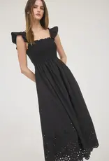 509 Broadway Ruffle Sleeve Eyelet Midi Dress